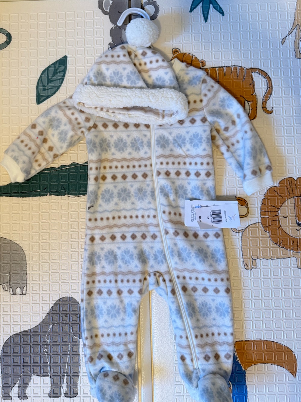 Sherpa-Lined Infant Footie One-Piece - Cream, Light Blue & Tan